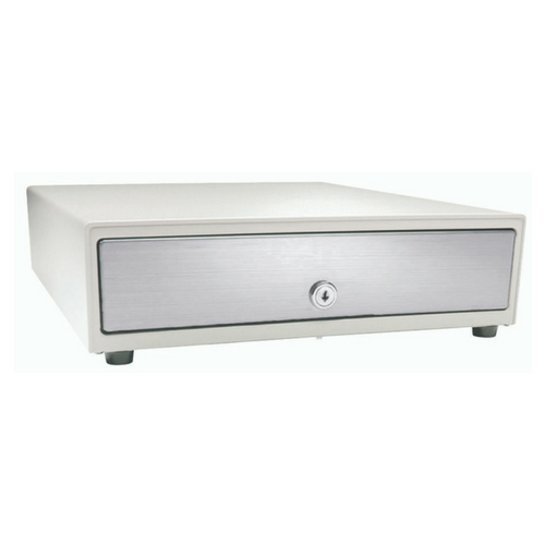 Vasario™ Series Cash Drawer: 1416~Drawer Front Style: Stainless front (non-media); Interface Type: MultiPRO® 24 V; Color: Beige; Size (W x D x H): 13.8in. x 16.3in. x 4.0in.; Options: Adjustable 4x5 Till (Standard), Keyed Randomly