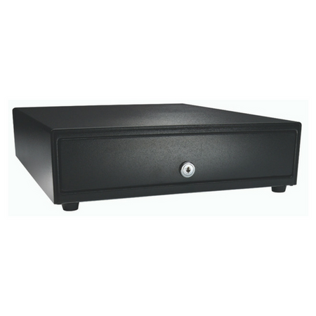 Vasarioâ„¢ Series Cash Drawer: 1416~Drawer Front Style: Stainless front (non-media); Interface Type: SerialPROÂ® ll; Color: Black; Size (W x D x H): 13.8in. x 16.3in. x 4.0in.; Options: Adjustable 4x5 Till (Standard), Keyed Randomly