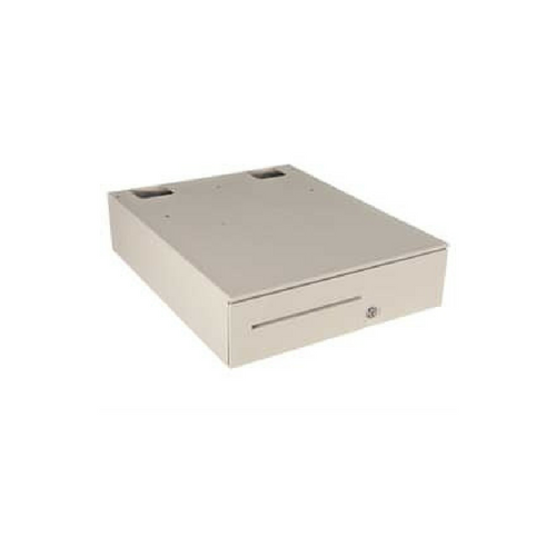 Series 100 Cash Drawer: 16195~Drawer Front Style: Adjustable, Dual-Media Slot; Interface Type: MultiPROÂ® 24 V; Color: Cloud White; Size (W x D x H): 16.0in. x 19.5in. x 4.9in.; Options: Fixed 5x5 Till (standard), Keyed Randomly