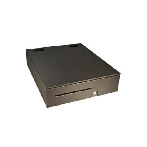 Series 100 Cash Drawer: 16195~Drawer Front Style: Adjustable, Dual-Media Slot; Interface Type: MultiPROÂ®III Dual 12 V/24 V; Color: Black; Size (W x D x H): 16.0in. x 19.5in. x 4.9in.; Options: Fixed 5x5 Till (standard), Keyed Randomly