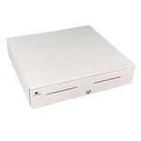 Series 4000 Cash Drawer: 1816~Drawer Front Style: Painted Front (color matched to case); Interface Type: Hardwired for Printer; Color: Cloud White; Size (W x D x H): 18.0in. x 16.7in. x 4.2in.; Options: Fixed 5x5 Till, Keyed Randomly