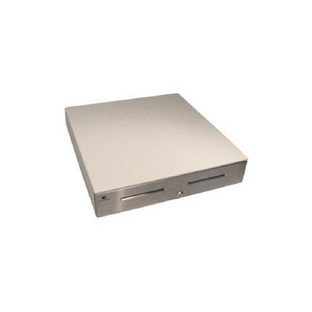 Series 4000 Cash Drawer: 1816~Drawer Front Style: Stainless Front; Interface Type: Hardwired for Printer; Color: Cloud White; Size (W x D x H): 18.0in. x 16.7in. x 4.2in.; Options: Coin Roll Storage Till (standard), Keyed Randomly