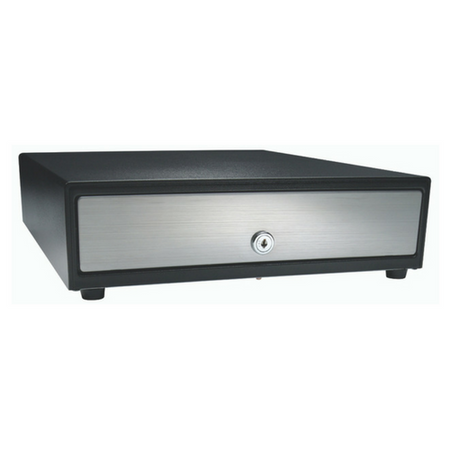 Series 4000 Cash Drawer: 1816~Drawer Front Style: Stainless Front; Interface Type: MultiPROÂ®III Dual 12 V/24 V; Color: Black; Size (W x D x H): 18.0in. x 16.7in. x 4.2in.; Options: Coin Roll Storage Till (standard), Keyed Randomly