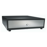 Vasarioâ„¢ Series Cash Drawer: 1416~Drawer Front Style: Stainless front (non-media); Interface Type: SerialPROÂ® ll; Color: Black; Size (W x D x H): 13.8in. x 16.3in. x 4.0in.; Options: Adjustable 4x5 Till (Standard), Keyed Randomly